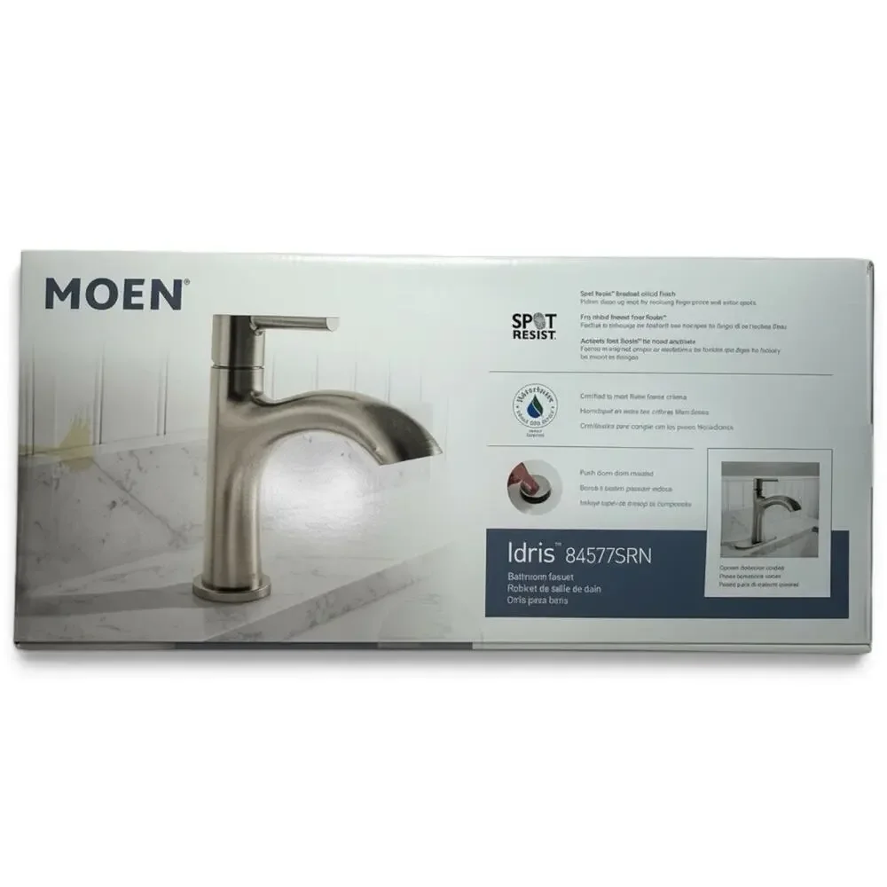 Moen IDRIS Bathroom Faucet & Push Down Drain 84577SRN Brushed Nickel MADE in USA